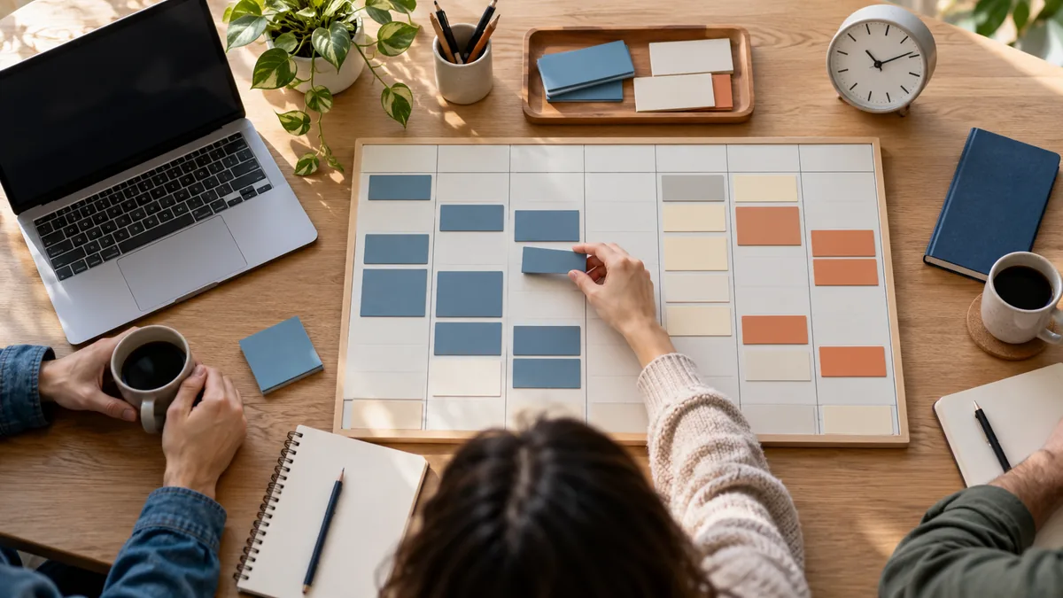 Agency team allocates client delivery time on a weekly planning board