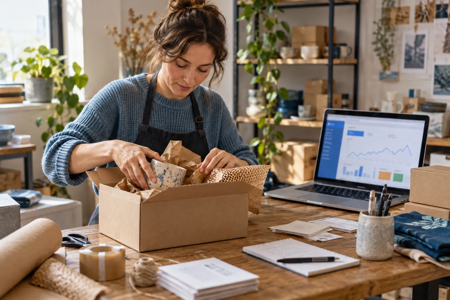 Ecommerce owner reviews ad campaign results alongside order cost receipts