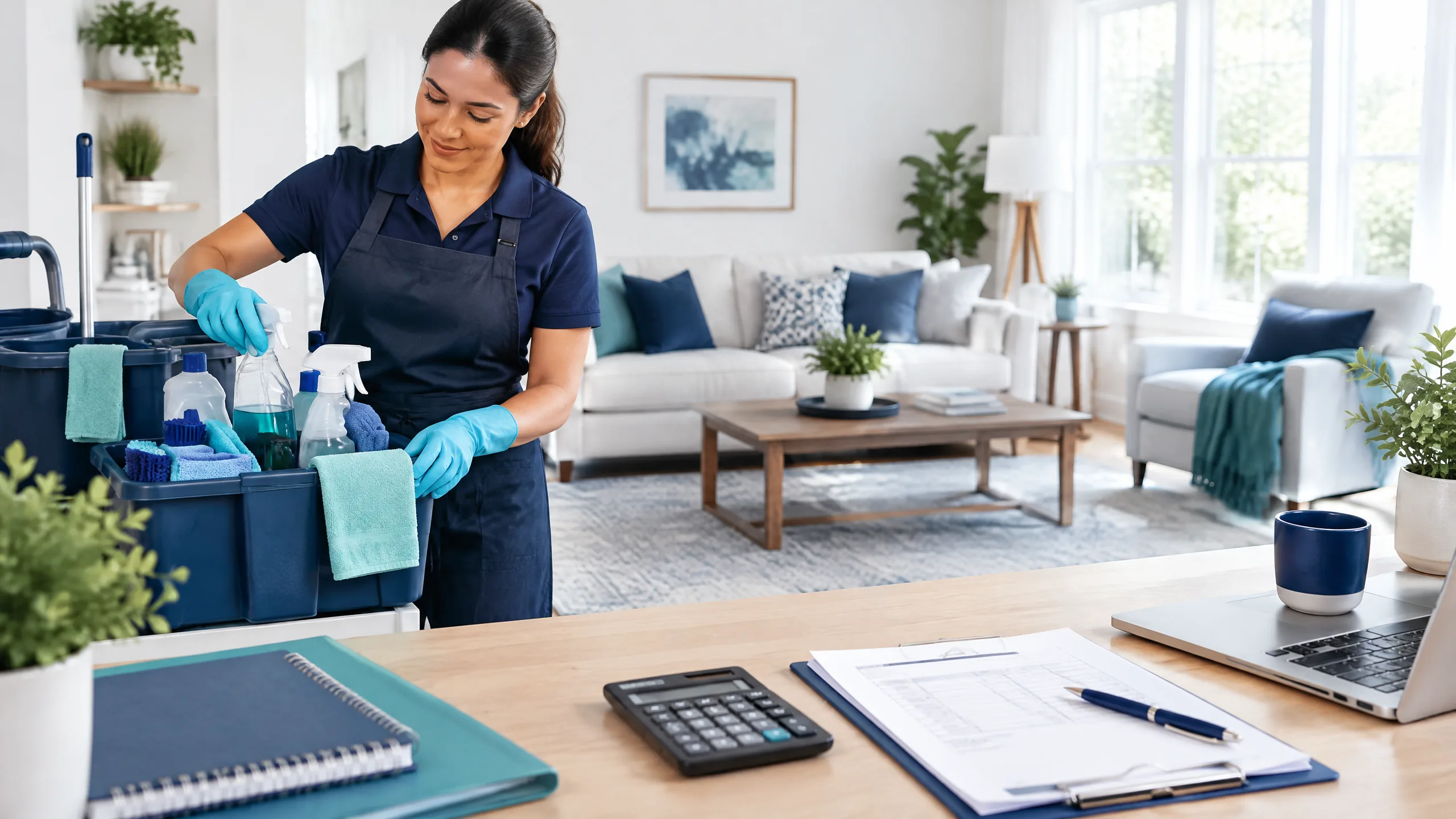 House cleaning professional reviewing service costs and pricing assumptions