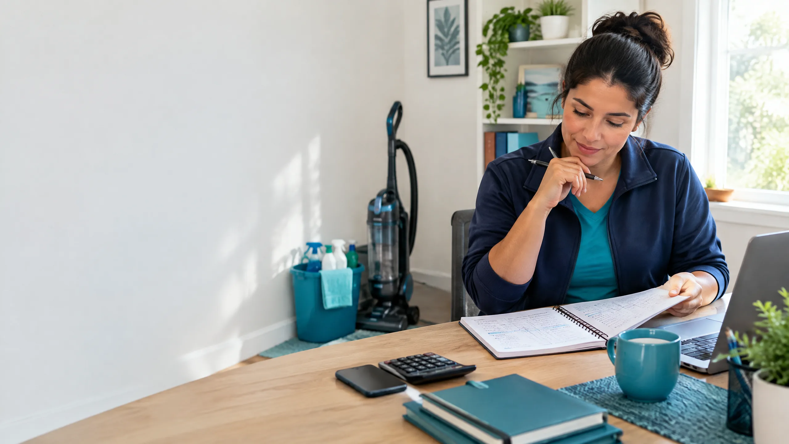 Cleaning owner reviewing startup costs and opening budget