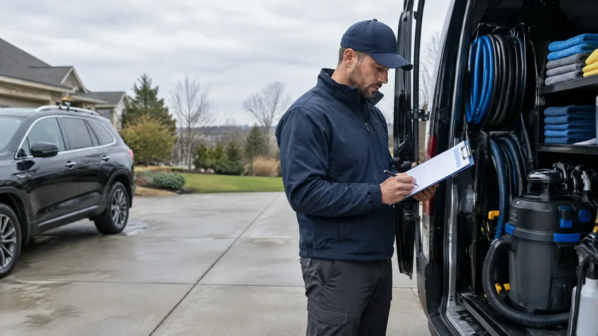 Mobile detailing business owner planning customer volume and weekly capacity