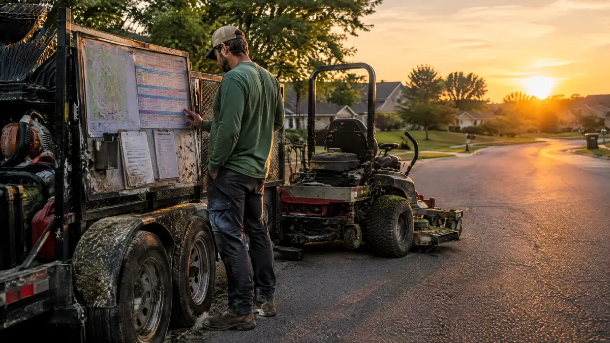 Landscaping business owner planning customer volume and weekly capacity