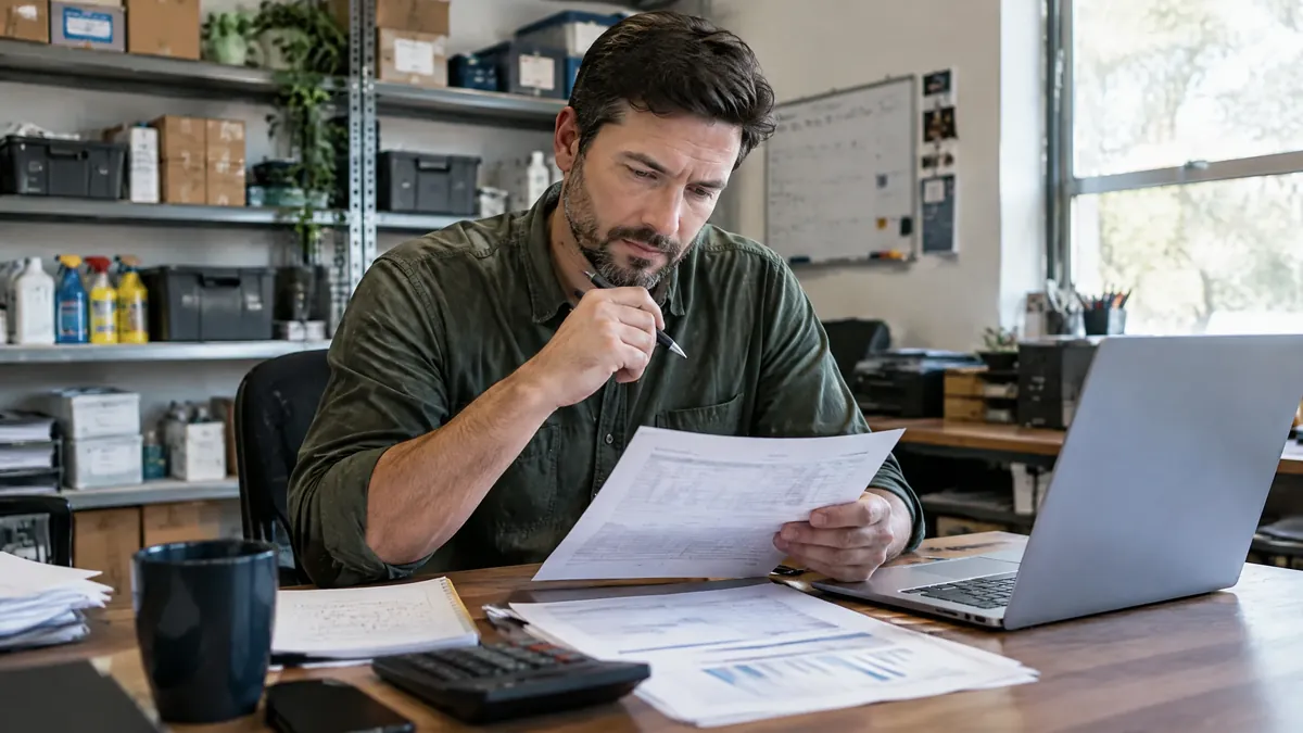 Small business owner reviewing a plan to lower break-even costs and improve margin