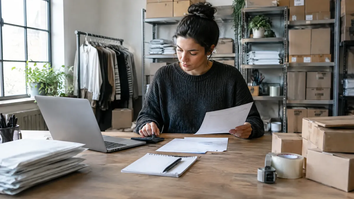 Ecommerce operator comparing contribution margin and gross margin on a packing table