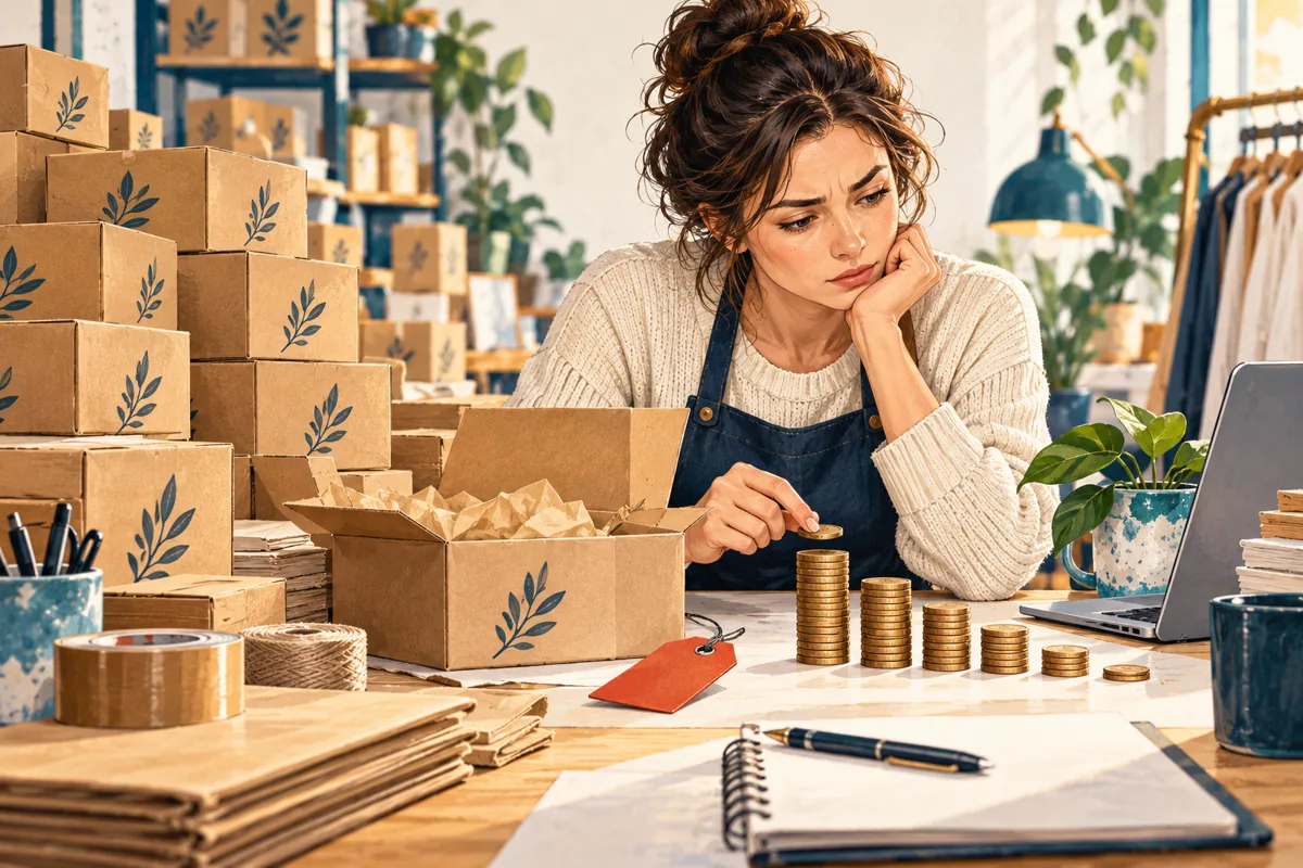 Online shop packing boxes and a sale tag illustrating the workload created by a discount