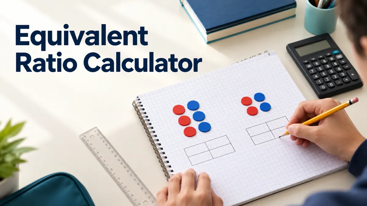 A student compares proportional colored counters and a ratio table on graph paper