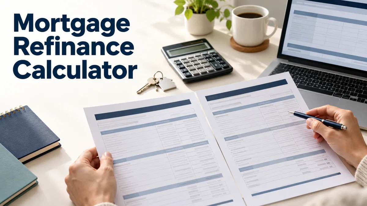 A homeowner compares two mortgage loan estimates beside a calculator and house keys